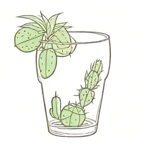 glass of gin and tonic drink decorated with cactus tattoo design idea