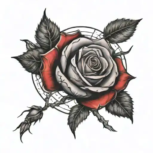 A red rose entwined with mystical runes under the light of a full moon tattoo design idea