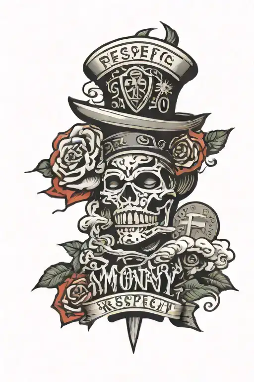 graffiti style "Money, Respect, Power" tattoo design combining elements tattoo design idea