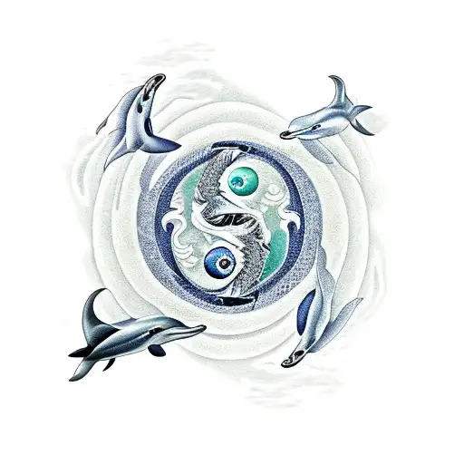 yin yang with a dolphin and  a dragon tattoo design idea