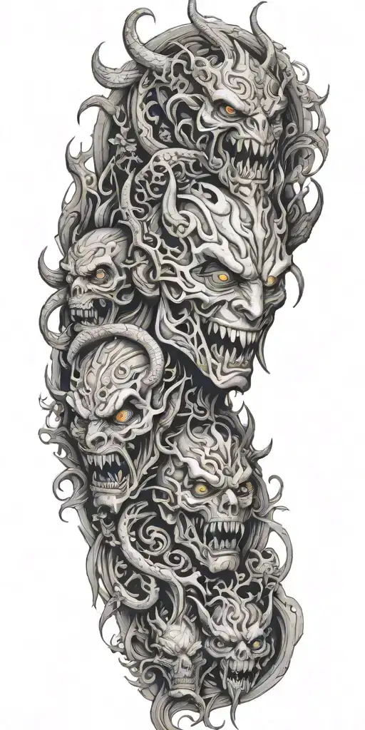 Demons and monsters hidden tattoo design idea