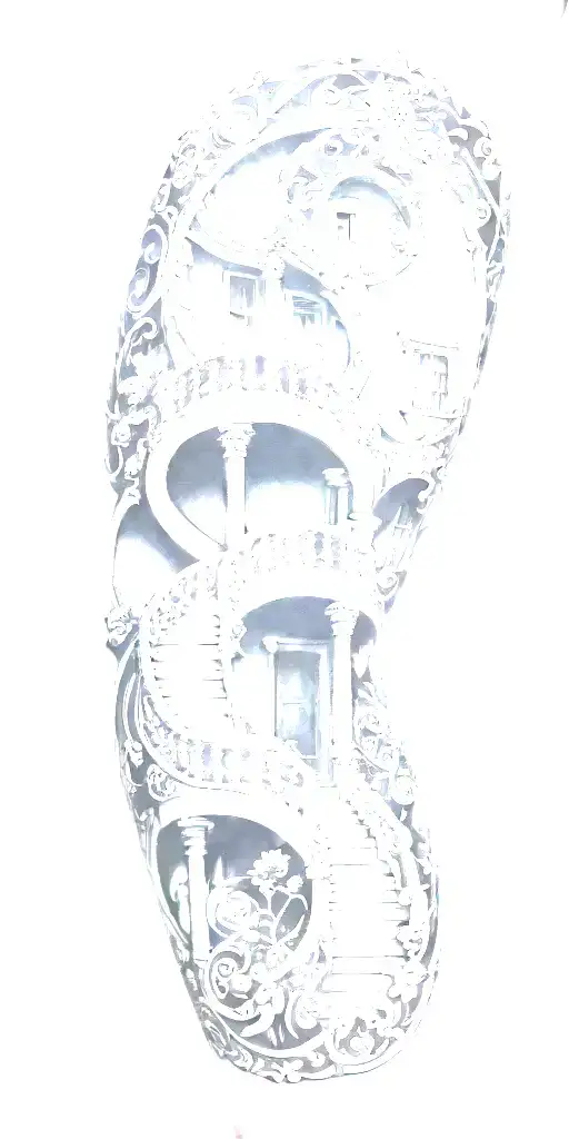 staircase circling around arm tattoo design idea