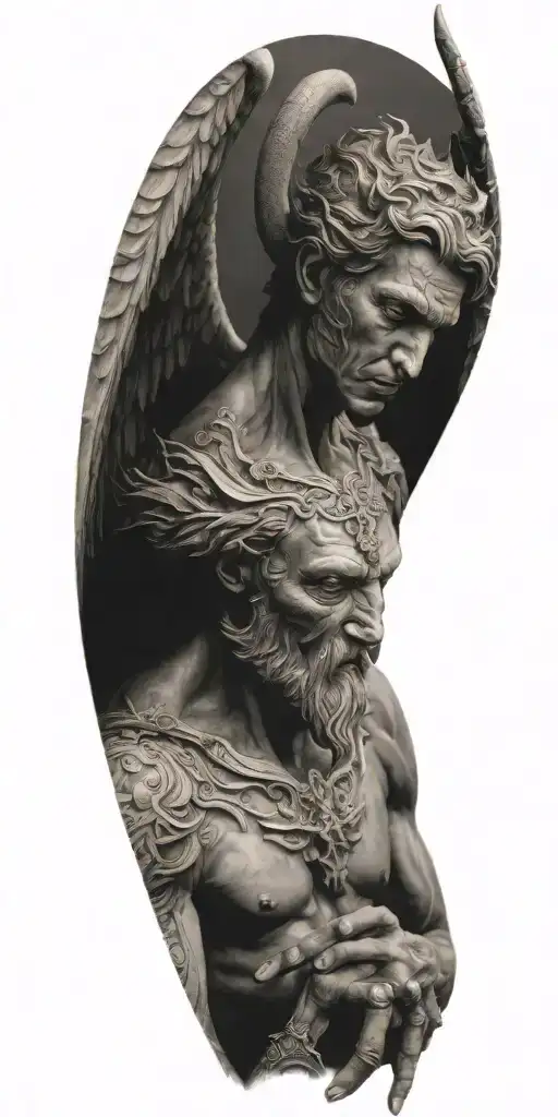 biblical angel half demon tattoo design idea