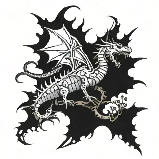 A mechanical dragon intertwined with thorny vines tattoo design idea