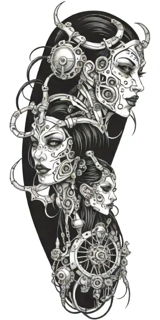 Goth Cyborg Gemini Sisters tattoo design idea