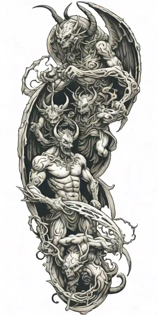demons and angels fighting tattoo design idea