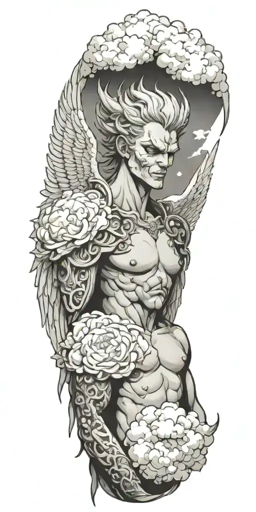 cloud angel demon holding tattoo design idea