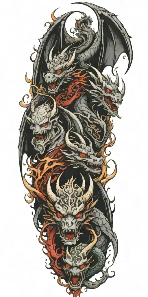Dragon and angel and demon tattoo design idea
