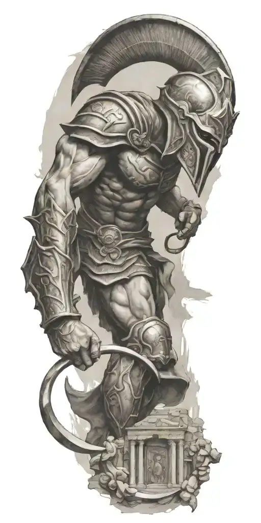 spartan fight demon in ancient greek city  tattoo design idea
