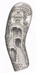 staircase circling around arm tattoo design idea