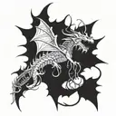 A mechanical dragon intertwined with thorny vines tattoo design idea