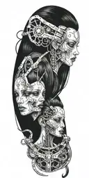 Goth Cyborg Gemini Sisters tattoo design idea