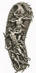 biblical accurate angel fighting  demons tattoo design idea