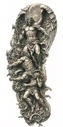 biblical accurate angel fighting  demons tattoo design idea