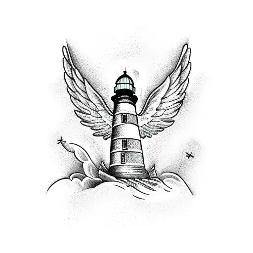 Lighthouse, Rock, Anchor, Angel wings tattoo design idea