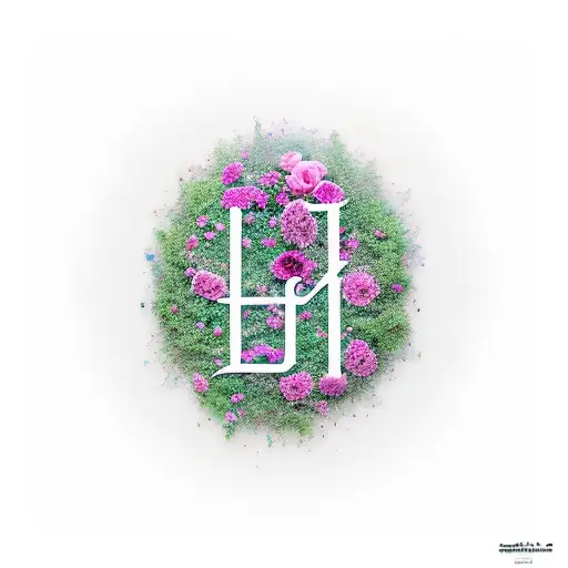 The name يحيى surrounding by roses and flowers  tattoo design idea