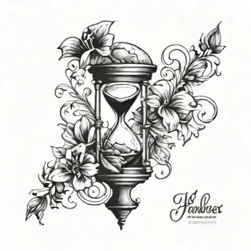 hourglass tattoo with dying flower intertwined tattoo design idea