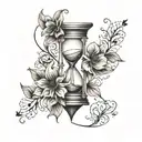 hourglass tattoo with dying flower intertwined tattoo design idea