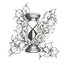 hourglass tattoo with dying flower intertwined tattoo design idea