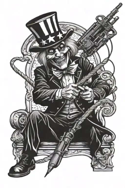 Uncle Sam the puppet master controlling a soldier with strings tattoo design idea