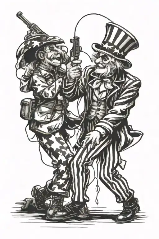 Uncle Sam controlling a soldier with strings attached tattoo design idea