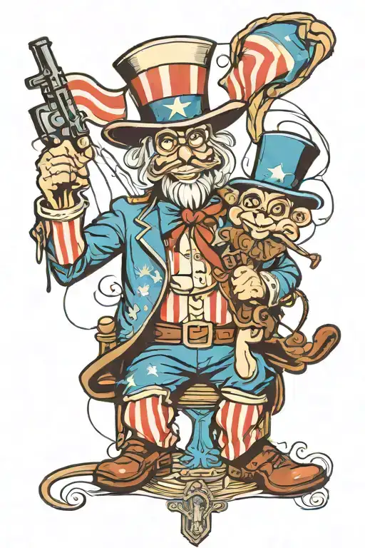 Uncle Sam the puppet master with strings to an army soldier tattoo design idea