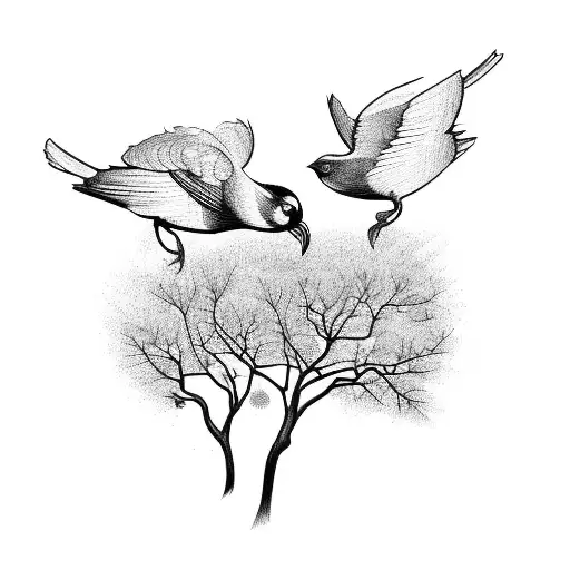 Three birds on a tree branch  tattoo design idea