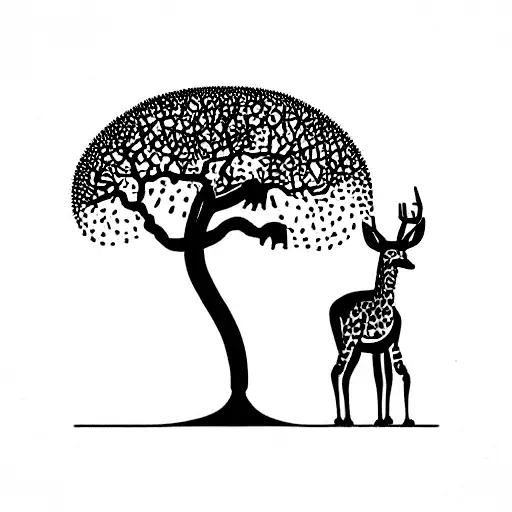 ceiba tree with a jaguar, a birdie and a deer tattoo design idea