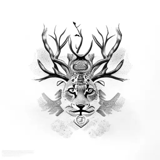 ceiba tree with a jaguar, a birdie and a deer tattoo design idea