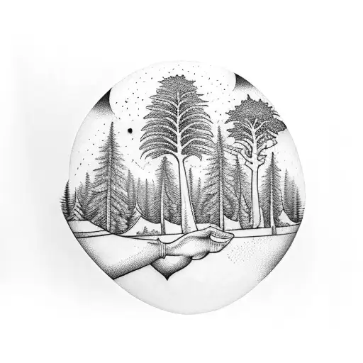 sleeve, with trees, palm tree, maple, oak, lodge pool pines, cypress  tattoo design idea