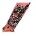 a skull and a sword and a snake tattoo design idea