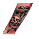 a skull and a sword and a snake tattoo design idea