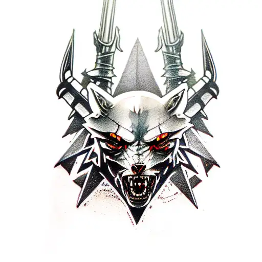 the witcher with black sword tattoo design idea