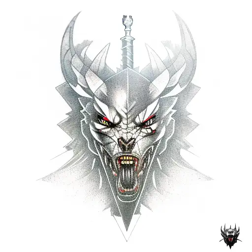 the witcher with black sword tattoo design idea