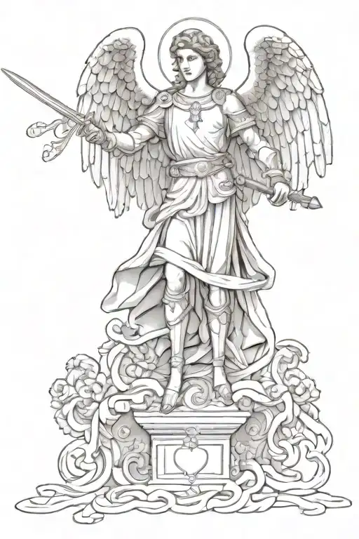 archangel michael with wings and sword  tattoo design idea