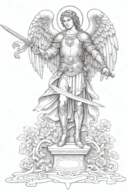 archangel michael with wings and sword  tattoo design idea