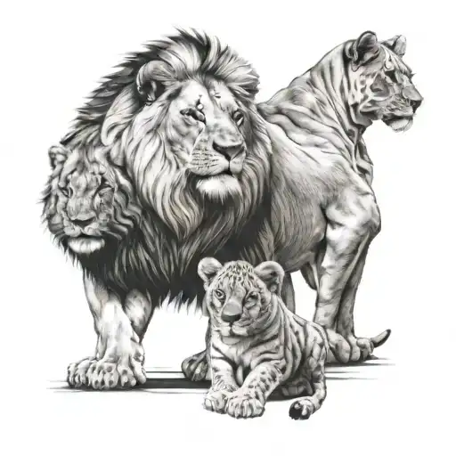 2 Cubs and a lion   tattoo design idea