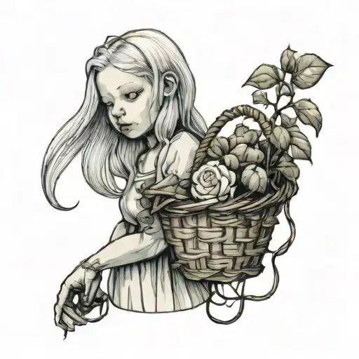 albino girl with basket tattoo design idea