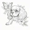 cavalier king charles spaniel playing with butterfly and flowers tattoo design idea