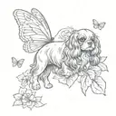 cavalier king charles spaniel playing with butterfly and flowers tattoo design idea