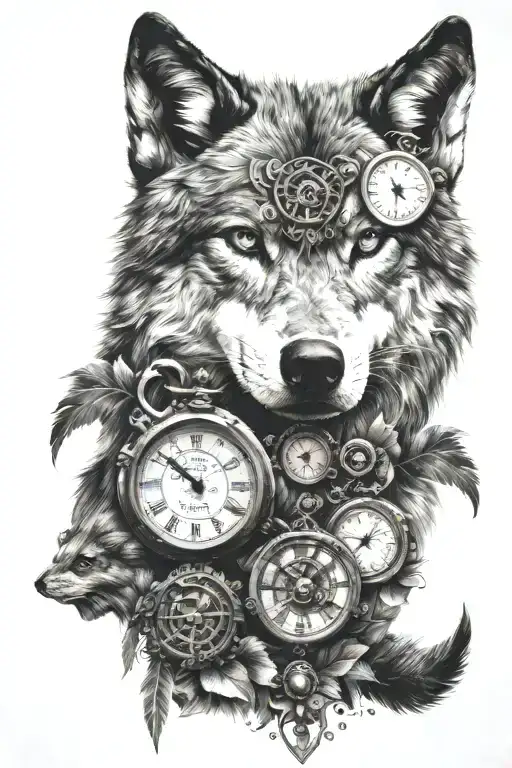 Wolf and eyes and watches using roman tattoo design idea