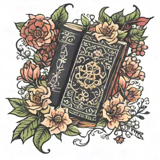 spicy book romance books surrounded by florals tattoo design idea
