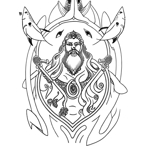 Poseidon with sharks tattoo design idea