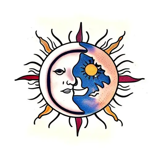 sun and moon drinking wine tattoo design idea