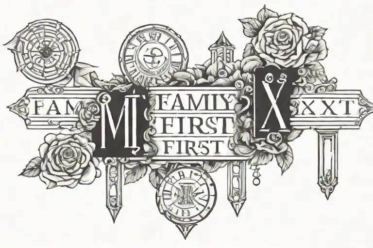 family first with my dad, mom, sister, and brothers birthdays in Roman numerals  tattoo design idea