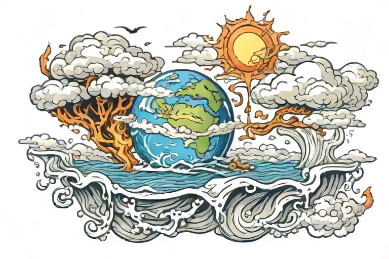 Water do not stir, earth do not dry, sky do not cloud, fire do not go out tattoo design idea
