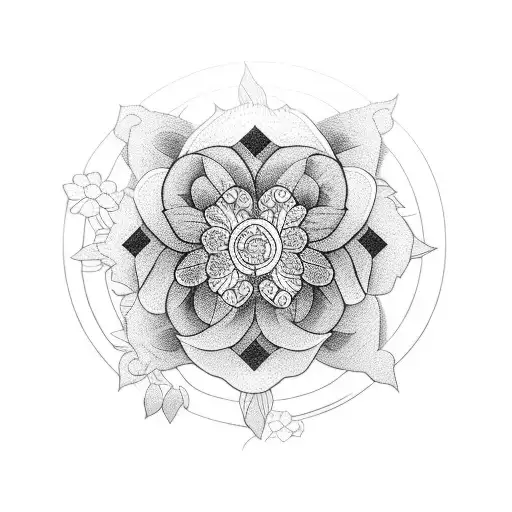 A blackwork tattoo of the BTS members' silhouettes, each adorned with a different Japanese flower representing their individual personalities tattoo design idea