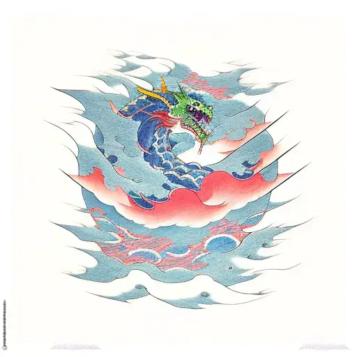 Adragon and sword with akatsuki cloud patterns tattoo design idea