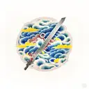 Adragon and sword with akatsuki cloud patterns tattoo design idea