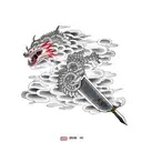Adragon and sword with akatsuki cloud patterns in the land of the rising sun tattoo design idea